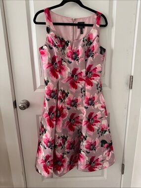 Floral Fit & Flare Pink Cocktail Dress